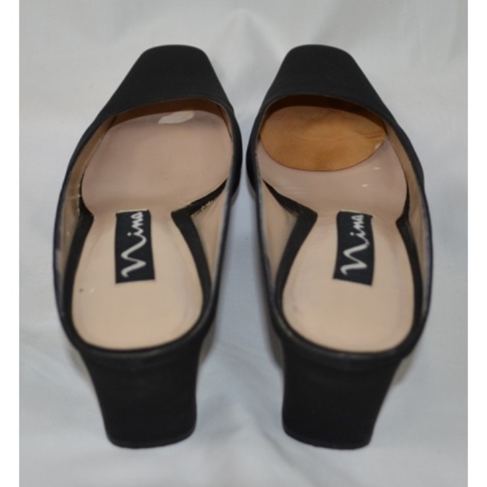 Nina Black Velvet Pumps Block Heel Squared Toe Slip On Womens Size 9 M - Picture 4 of 4